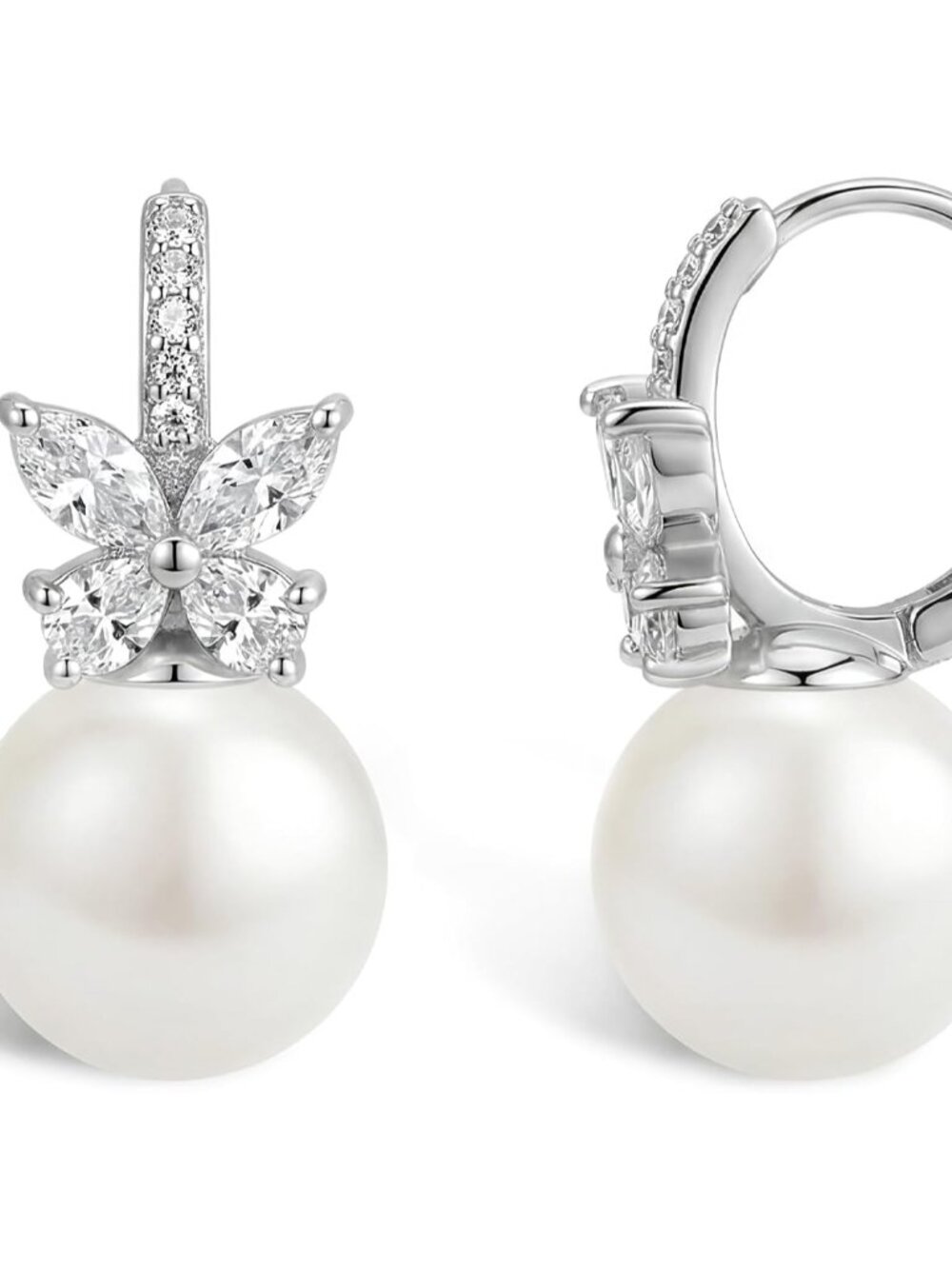 Silver Pearl Drop Dangle Earrings for Women, Pearl Dangling Wedding Bridal Earri